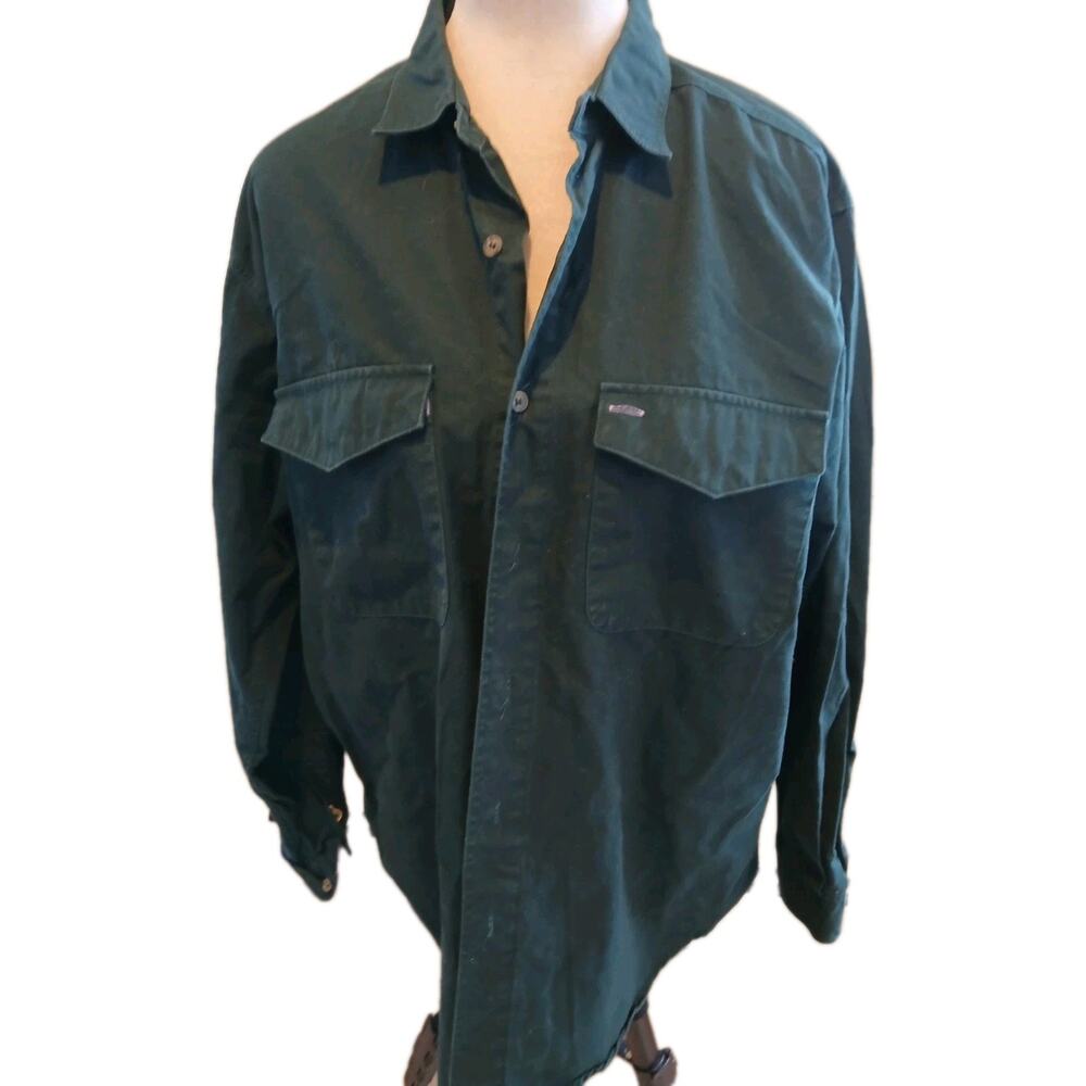 Vintage Patagonia Shirt Men Green Button Up Canvas Workwear 90s Flip Cuff Medium